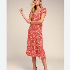 Dress Forum Red-Orange Floral Midi Dress Medium